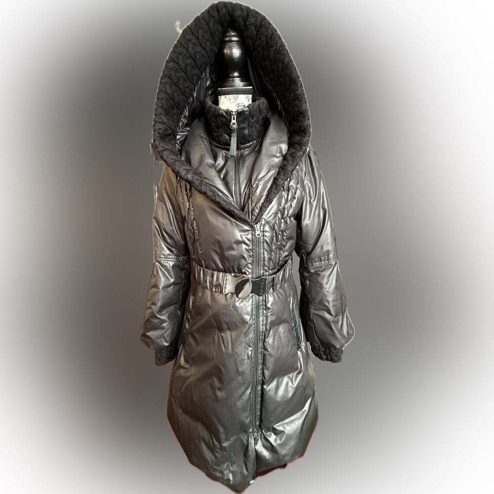 Mackage Ace Black Mid-Length Puffer Coat | Wool Trim | Belted | Size L